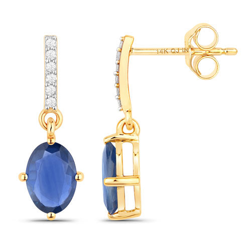 Bids.com 1.95 Carat Genuine Blue Sapphire and White Diamond 14K Yellow Gold Earrings Earrings