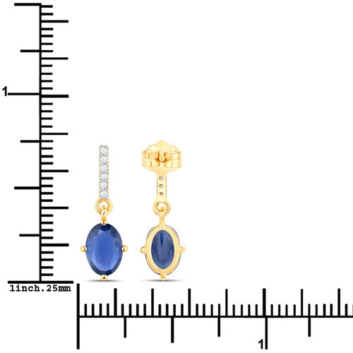 Bids.com 1.95 Carat Genuine Blue Sapphire and White Diamond 14K Yellow Gold Earrings Earrings