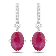 Bids.com 1.75 Carat Genuine Ruby and White Diamond 10K White Gold Earrings Earrings