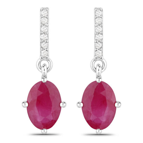 Bids.com 1.75 Carat Genuine Ruby and White Diamond 10K White Gold Earrings Earrings