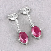 Bids.com 1.75 Carat Genuine Ruby and White Diamond 10K White Gold Earrings Earrings