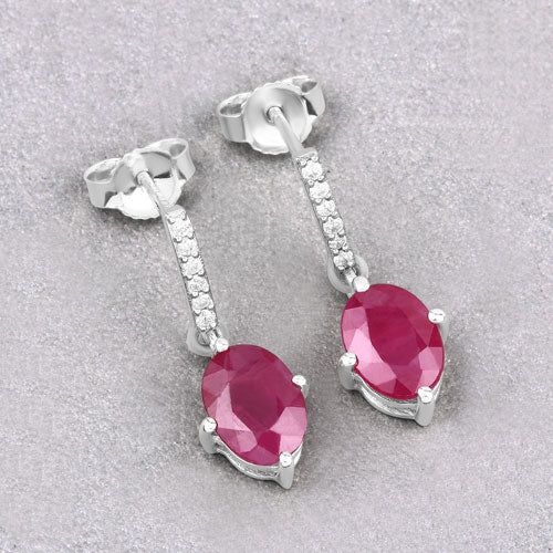 Bids.com 1.75 Carat Genuine Ruby and White Diamond 10K White Gold Earrings Earrings