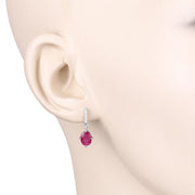 Bids.com 1.75 Carat Genuine Ruby and White Diamond 10K White Gold Earrings Earrings