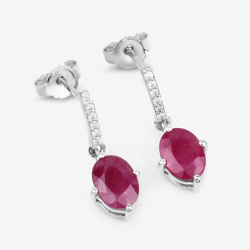 Bids.com 1.75 Carat Genuine Ruby and White Diamond 10K White Gold Earrings Earrings