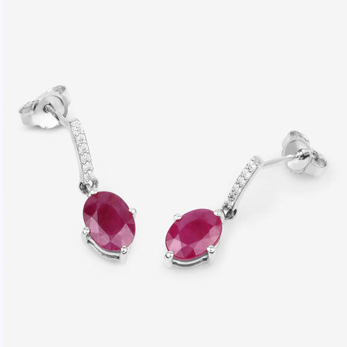 Bids.com 1.75 Carat Genuine Ruby and White Diamond 10K White Gold Earrings Earrings