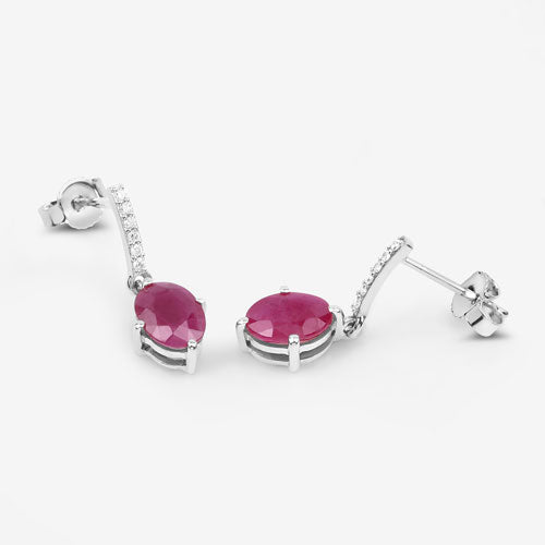 Bids.com 1.75 Carat Genuine Ruby and White Diamond 10K White Gold Earrings Earrings