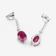 Bids.com 1.75 Carat Genuine Ruby and White Diamond 10K White Gold Earrings Earrings