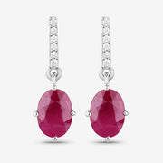 Bids.com 1.75 Carat Genuine Ruby and White Diamond 10K White Gold Earrings Earrings