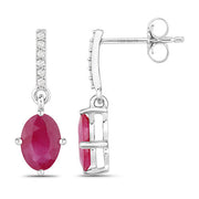 Bids.com 1.75 Carat Genuine Ruby and White Diamond 10K White Gold Earrings Earrings