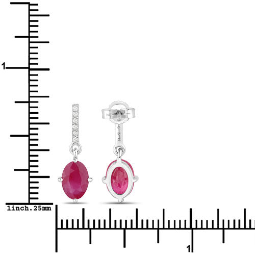 Bids.com 1.75 Carat Genuine Ruby and White Diamond 10K White Gold Earrings Earrings