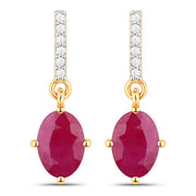 Bids.com 1.75 Carat Genuine Ruby and White Diamond 10K Yellow Gold Earrings Earrings