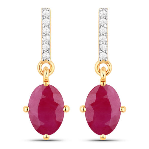 Bids.com 1.75 Carat Genuine Ruby and White Diamond 10K Yellow Gold Earrings Earrings