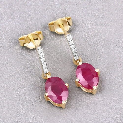 Bids.com 1.75 Carat Genuine Ruby and White Diamond 10K Yellow Gold Earrings Earrings
