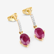 Bids.com 1.75 Carat Genuine Ruby and White Diamond 10K Yellow Gold Earrings Earrings