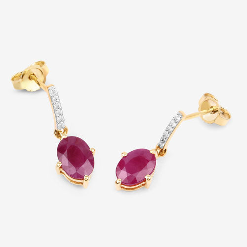 Bids.com 1.75 Carat Genuine Ruby and White Diamond 10K Yellow Gold Earrings Earrings