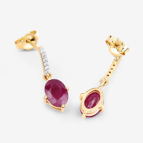 Bids.com 1.75 Carat Genuine Ruby and White Diamond 10K Yellow Gold Earrings Earrings