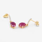 Bids.com 1.75 Carat Genuine Ruby and White Diamond 10K Yellow Gold Earrings Earrings