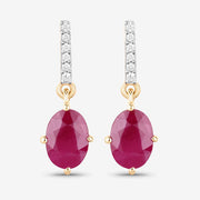 Bids.com 1.75 Carat Genuine Ruby and White Diamond 10K Yellow Gold Earrings Earrings