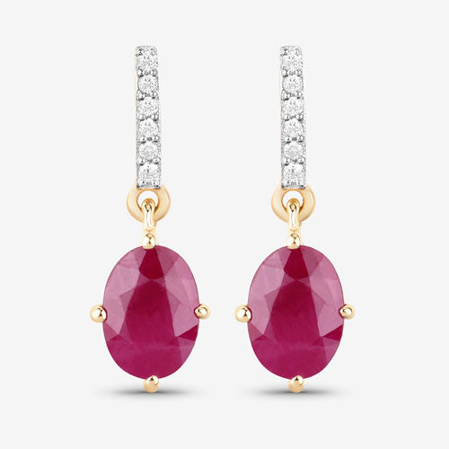 Bids.com 1.75 Carat Genuine Ruby and White Diamond 10K Yellow Gold Earrings Earrings
