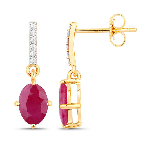 Bids.com 1.75 Carat Genuine Ruby and White Diamond 10K Yellow Gold Earrings Earrings