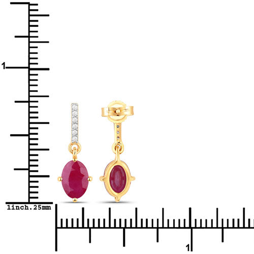Bids.com 1.75 Carat Genuine Ruby and White Diamond 10K Yellow Gold Earrings Earrings