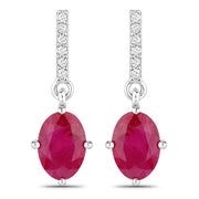 Bids.com 1.75 Carat Genuine Ruby and White Diamond 14K White Gold Earrings Earrings
