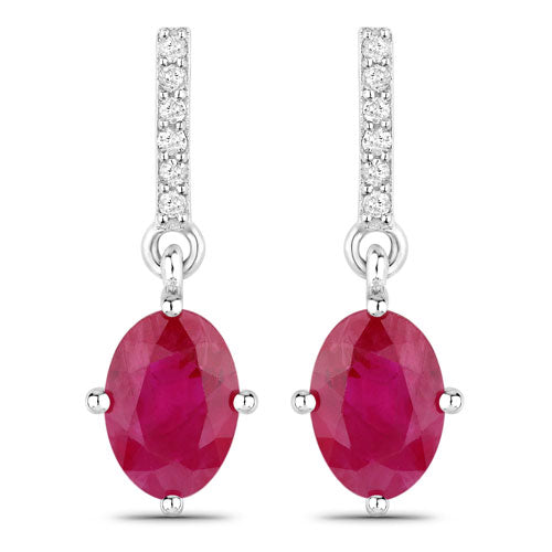 Bids.com 1.75 Carat Genuine Ruby and White Diamond 14K White Gold Earrings Earrings