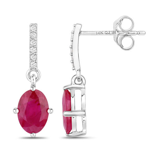 Bids.com 1.75 Carat Genuine Ruby and White Diamond 14K White Gold Earrings Earrings