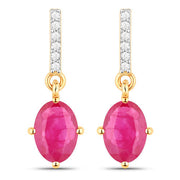 Bids.com 1.75 Carat Genuine Ruby and White Diamond 14K Yellow Gold Earrings Earrings