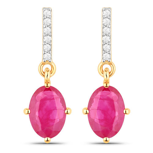 Bids.com 1.75 Carat Genuine Ruby and White Diamond 14K Yellow Gold Earrings Earrings