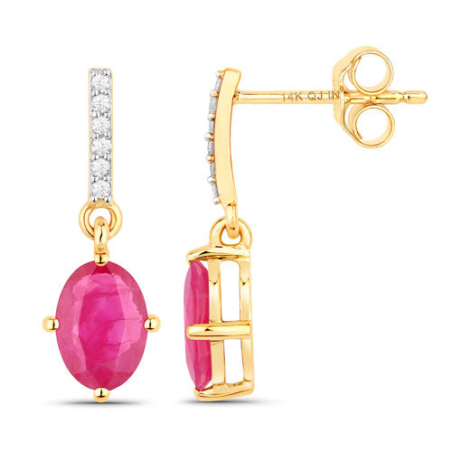 Bids.com 1.75 Carat Genuine Ruby and White Diamond 14K Yellow Gold Earrings Earrings