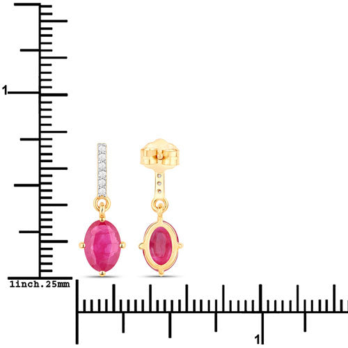 Bids.com 1.75 Carat Genuine Ruby and White Diamond 14K Yellow Gold Earrings Earrings