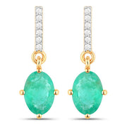 Bids.com 1.49 Carat Genuine Zambian Emerald and White Diamond 10K Yellow Gold Earrings Earrings