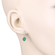 Bids.com 1.49 Carat Genuine Zambian Emerald and White Diamond 10K Yellow Gold Earrings Earrings