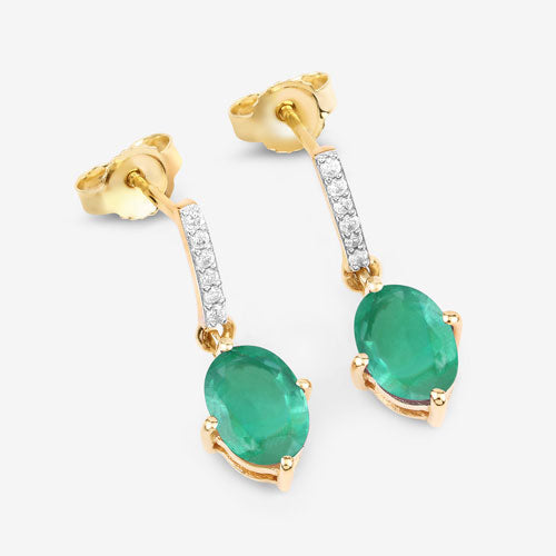 Bids.com 1.49 Carat Genuine Zambian Emerald and White Diamond 10K Yellow Gold Earrings Earrings