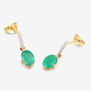 Bids.com 1.49 Carat Genuine Zambian Emerald and White Diamond 10K Yellow Gold Earrings Earrings