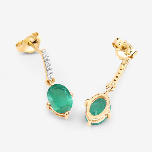 Bids.com 1.49 Carat Genuine Zambian Emerald and White Diamond 10K Yellow Gold Earrings Earrings