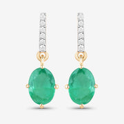 Bids.com 1.49 Carat Genuine Zambian Emerald and White Diamond 10K Yellow Gold Earrings Earrings
