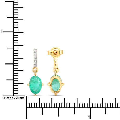 Bids.com 1.49 Carat Genuine Zambian Emerald and White Diamond 10K Yellow Gold Earrings Earrings
