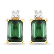 Bids.com 1.24 Carat Genuine Green Tourmaline and White Diamond 14K Yellow Gold Earrings Earrings