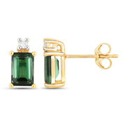 Bids.com 1.24 Carat Genuine Green Tourmaline and White Diamond 14K Yellow Gold Earrings Earrings