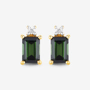 Bids.com 1.24 Carat Genuine Green Tourmaline and White Diamond 14K Yellow Gold Earrings Earrings