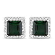 Bids.com 1.55 Carat Genuine Green Tourmaline and White Diamond 14K White Gold Earrings Earrings