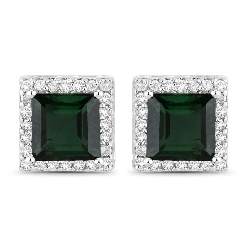 Bids.com 1.55 Carat Genuine Green Tourmaline and White Diamond 14K White Gold Earrings Earrings