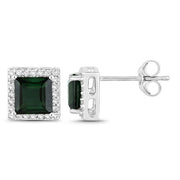 Bids.com 1.55 Carat Genuine Green Tourmaline and White Diamond 14K White Gold Earrings Earrings