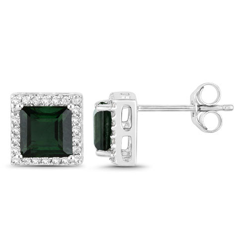 Bids.com 1.55 Carat Genuine Green Tourmaline and White Diamond 14K White Gold Earrings Earrings