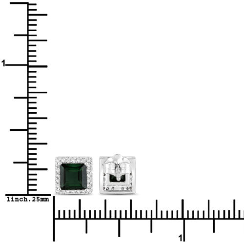 Bids.com 1.55 Carat Genuine Green Tourmaline and White Diamond 14K White Gold Earrings Earrings