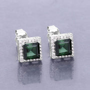 Bids.com 1.55 Carat Genuine Green Tourmaline and White Diamond 14K White Gold Earrings Earrings