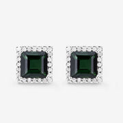 Bids.com 1.55 Carat Genuine Green Tourmaline and White Diamond 14K White Gold Earrings Earrings