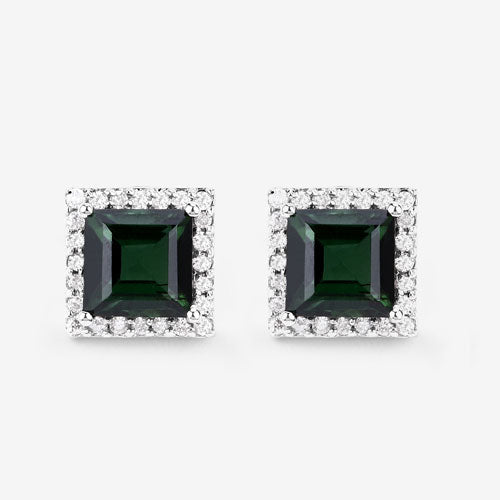 Bids.com 1.55 Carat Genuine Green Tourmaline and White Diamond 14K White Gold Earrings Earrings